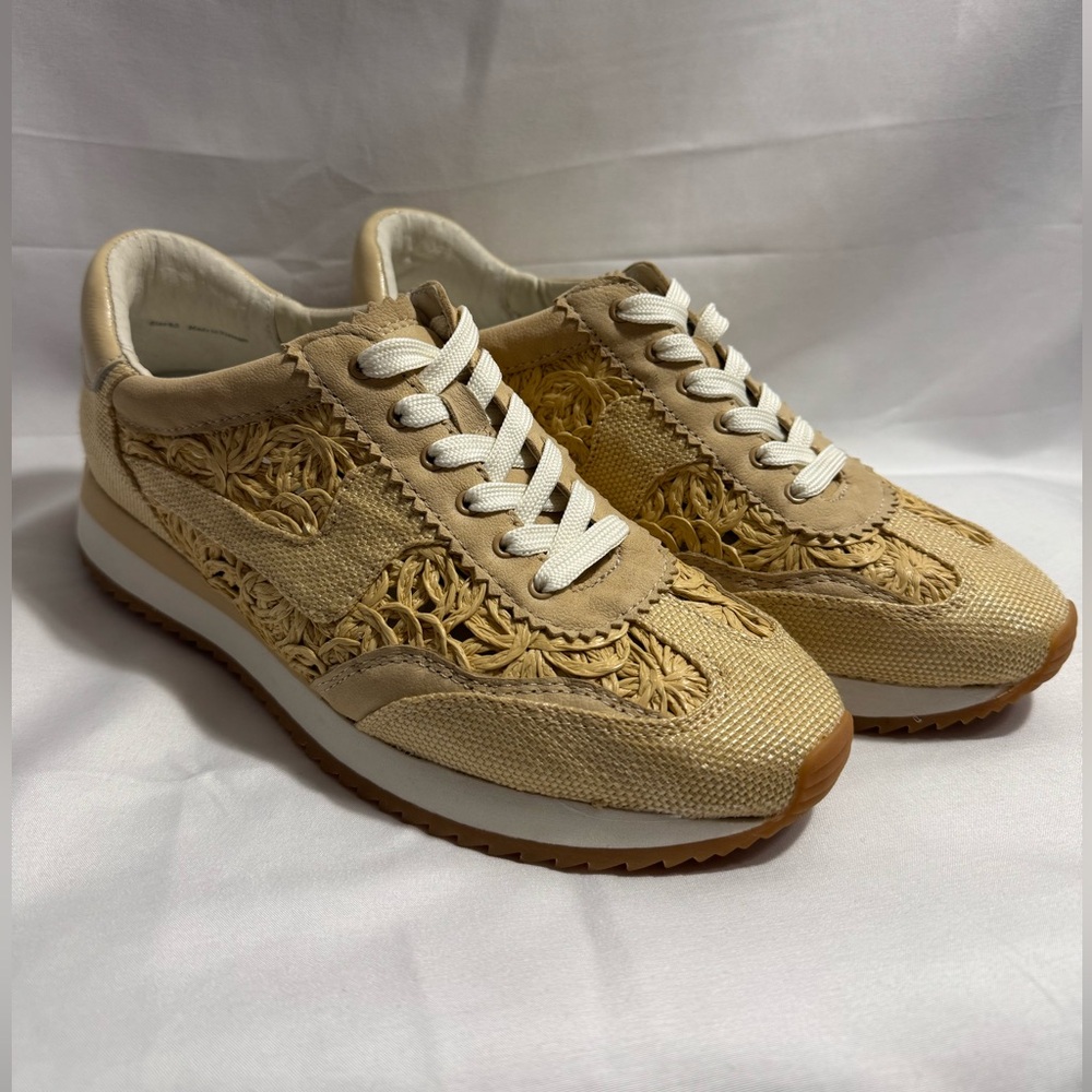 Dolce Vita Woven Raffia Neutral Lace Up Sneakers Resort Coastal Style